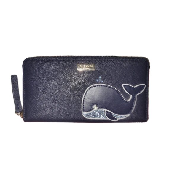 Kate Spade Novelty Whale Wallet Off We Go Neda WLRU2838 Blue Leather Wallet - Picture 1 of 4